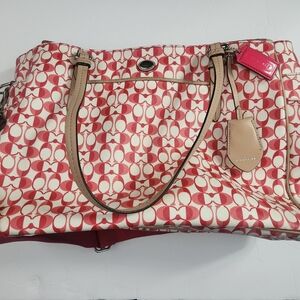 Elegant Red and Cream Tote Bag